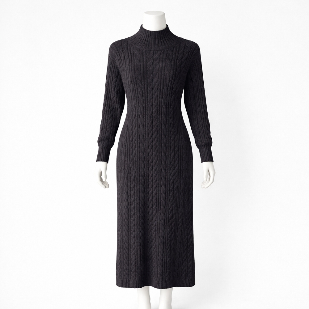 Modest Black Long Cable Knit Dress